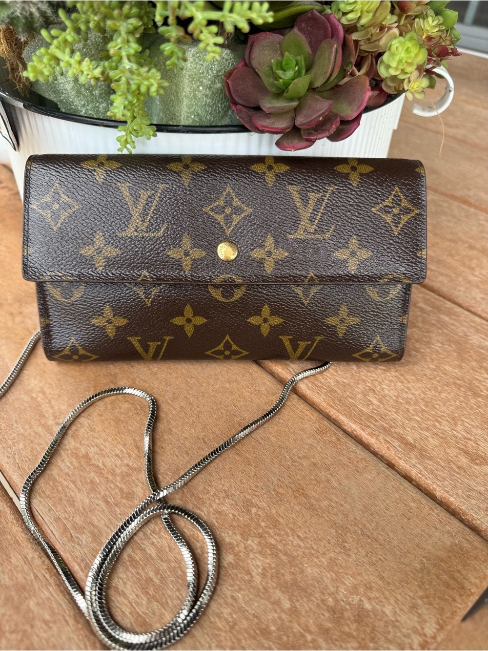 Louis Vuitton Monogram Crossbody Clutch - Brown & Gold